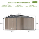 Patiowell 10x8 Metal Shed with Weather Resistance, Brown angle 3