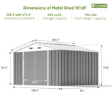 Patiowell 10x8 Metal Shed with Weather Resistance, Gray angle 3