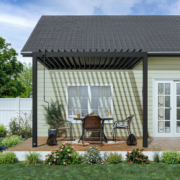 10x10 Evanston Wall Mounted Louvered Pergola View 2 - Noxmow Official Hardware