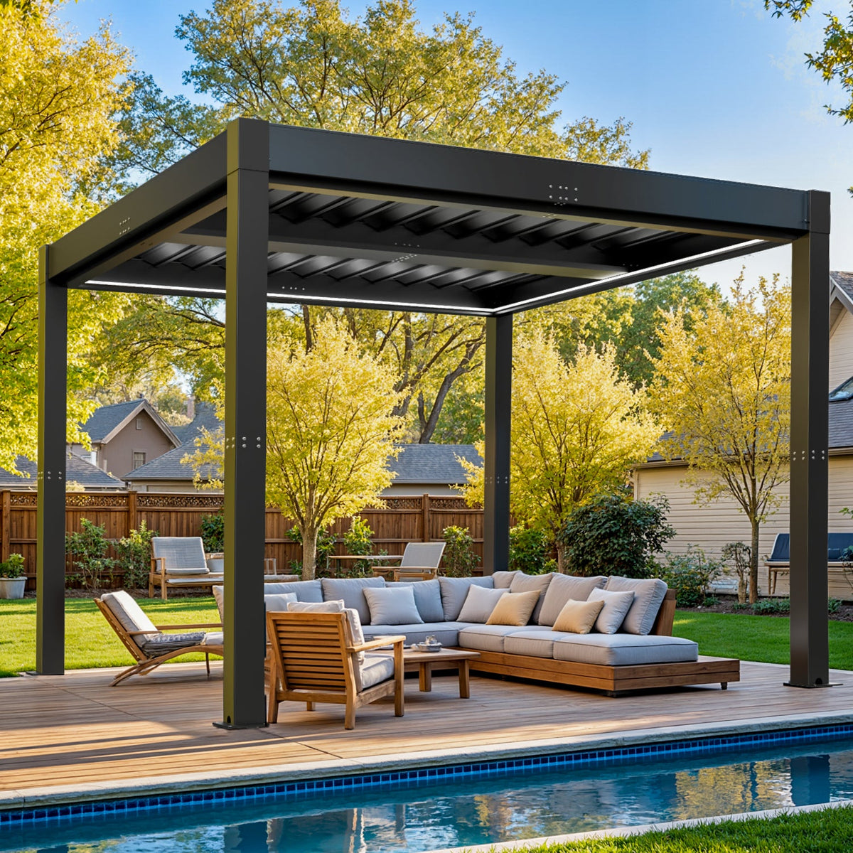 10 Ft. W X 10 Ft. D Aluminium Pergola With Adjustable Louvered Roof - Noxmow Official Hardware