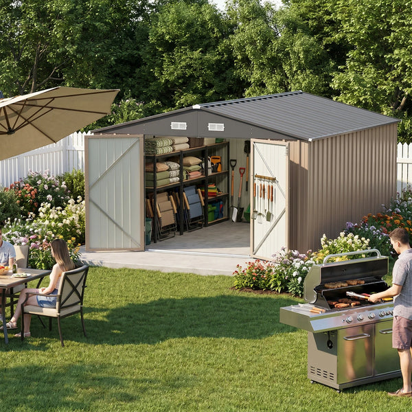 Patiowell 10x12 Metal Shed with Vents, Brown View 2 - Noxmow Official Hardware
