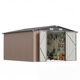Patiowell 10x12 Metal Shed with White Vents, Brown angle 1