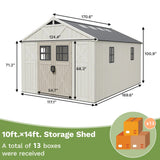 Patiowell 10x14 ft Kick-it Plastic Storage Shed with Skylight & Windows angle 3