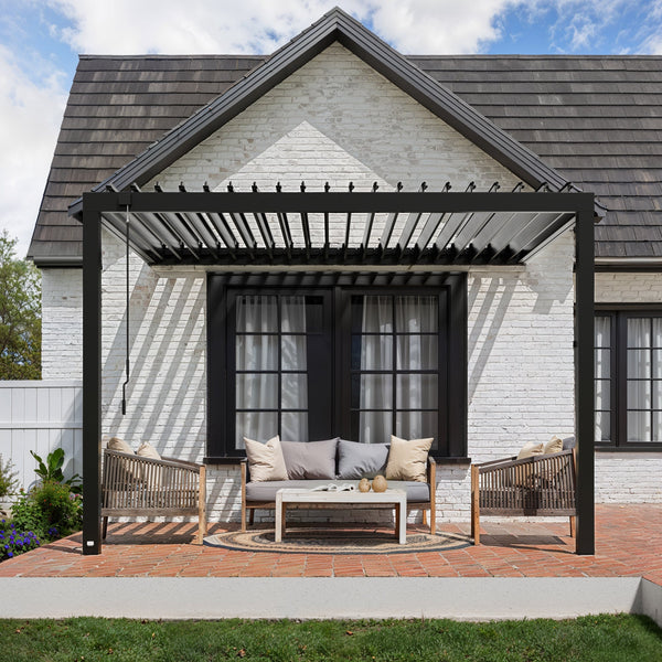 12x10 Evanston Wall Mounted Louvered Pergola View 2 - Noxmow Official Hardware