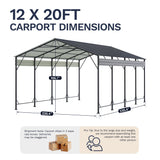 Patiowell 12'x20' Metal Carport with Vertical Roof, Black angle 4