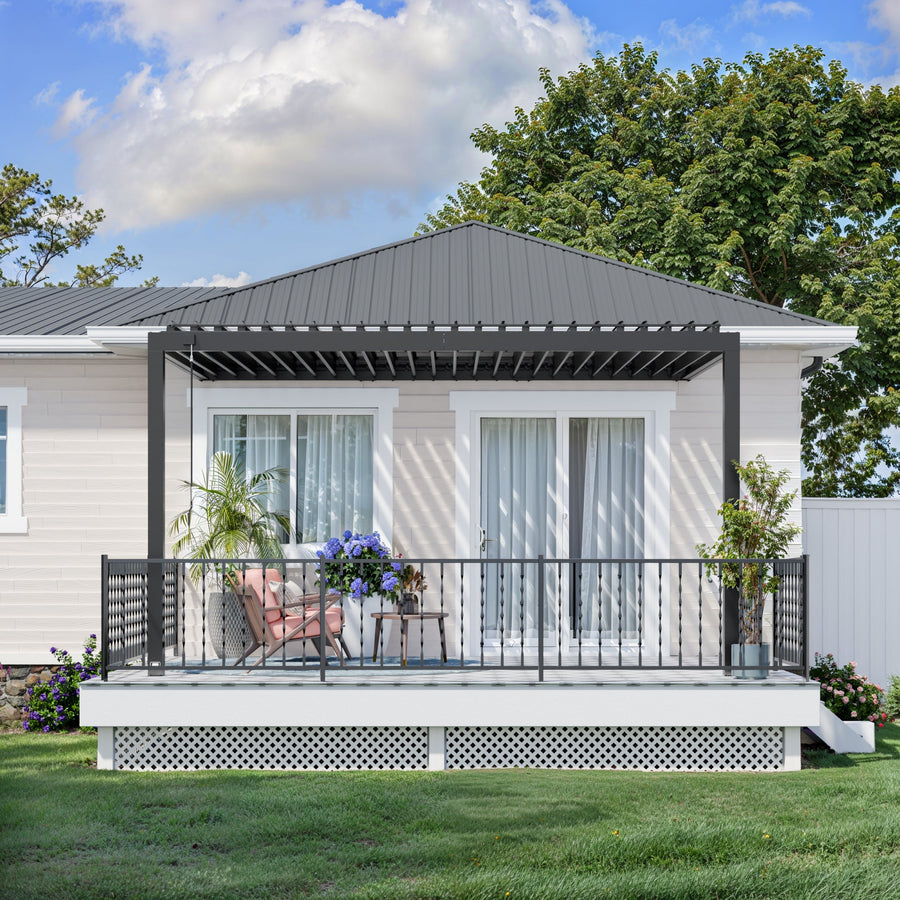 14x10 Evanston Wall Mounted Louvered Pergola detail view