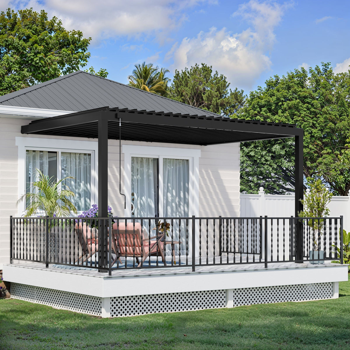 14x10 Evanston Wall Mounted Louvered Pergola - Noxmow Official Hardware