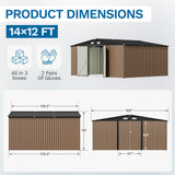 Patiowell 14x12 Metal Shed with Vents & Lockable Door, Brown angle 4