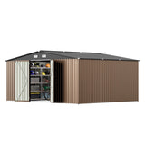 Patiowell 14x12 Metal Shed with Vents & Lockable Door, Brown angle 1