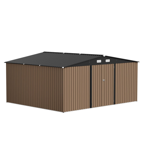 Patiowell 14x12 Metal Shed with Vents & Lockable Door, Brown View 2 - Noxmow Official Hardware