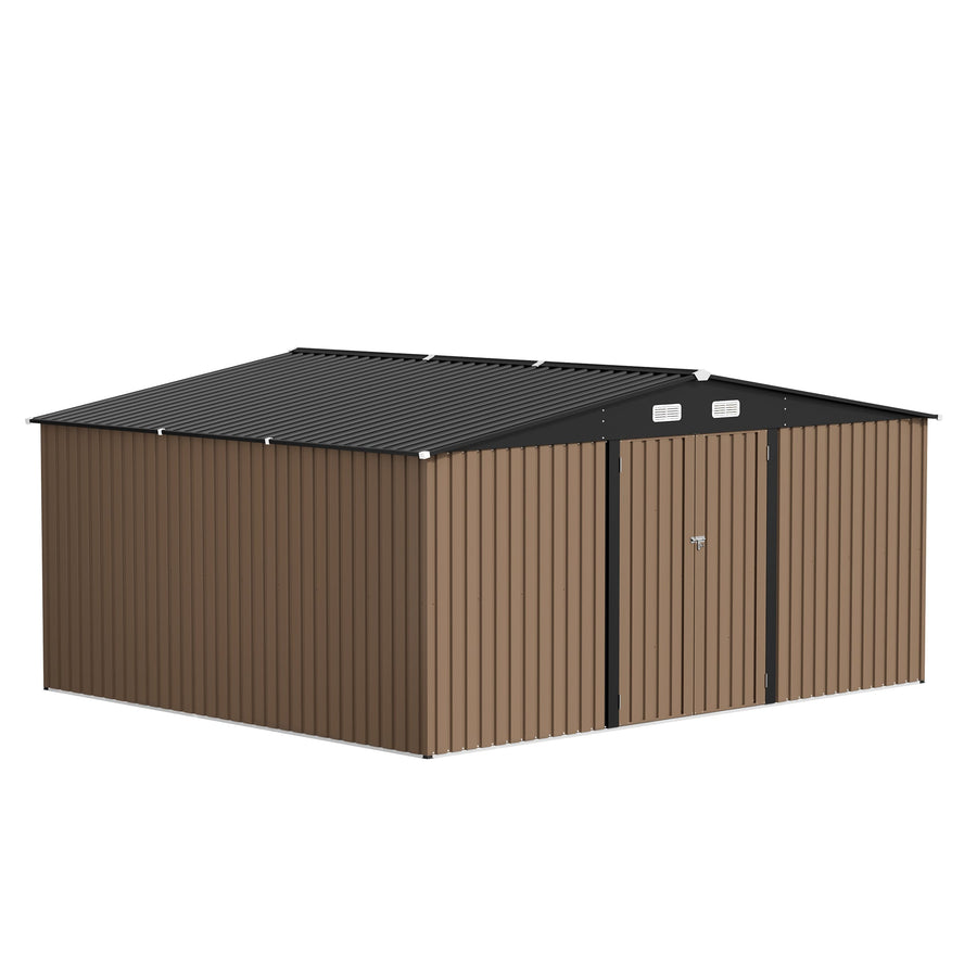 Patiowell 14x12 Metal Shed with Vents & Lockable Door, Brown detail view