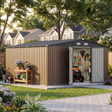 Patiowell 14x12 Metal Shed with Vents & Lockable Door, Brown angle 10