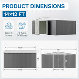 Patiowell 14x12 Metal Shed with Vents & Lockable Door, Gray angle 4
