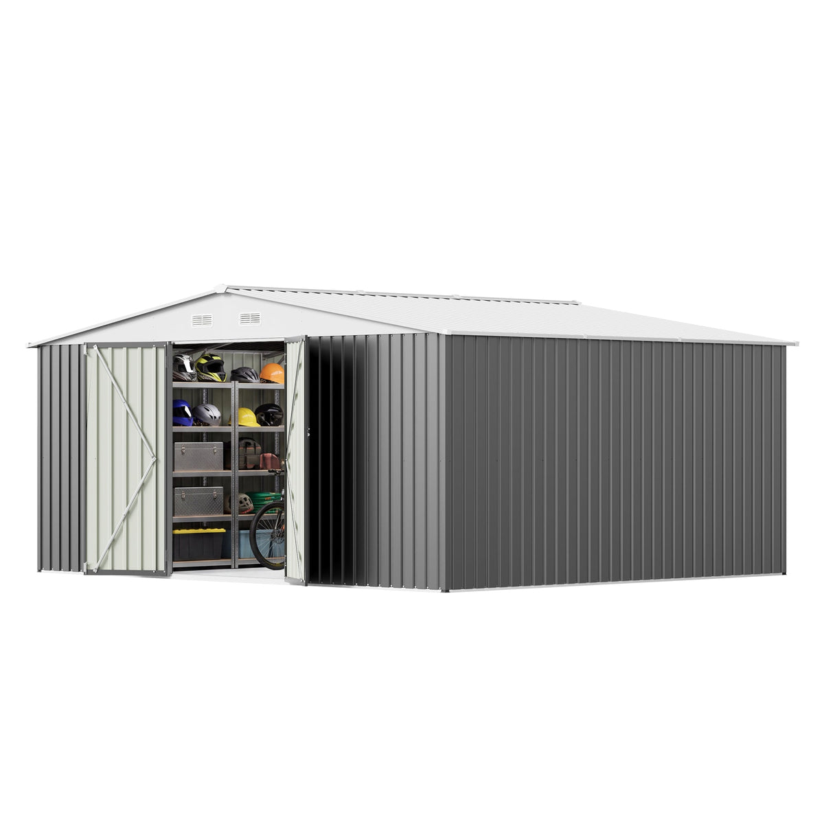 Patiowell 14x12 Metal Shed with Vents & Lockable Door, Gray - Noxmow Official Hardware