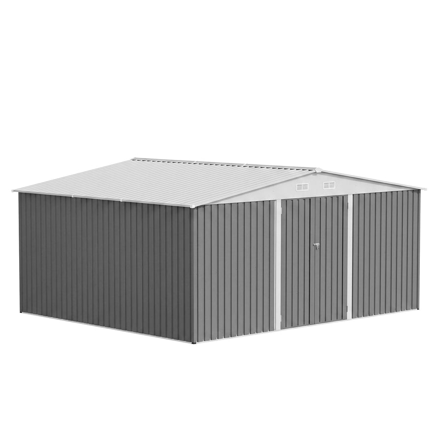 Patiowell 14x12 Metal Shed with Vents & Lockable Door, Gray detail view
