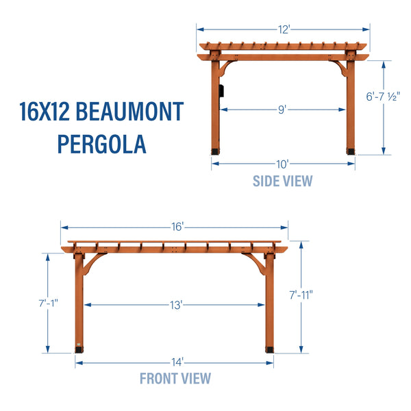 16x12 Beaumont Pergola View 2 - Noxmow Official Hardware