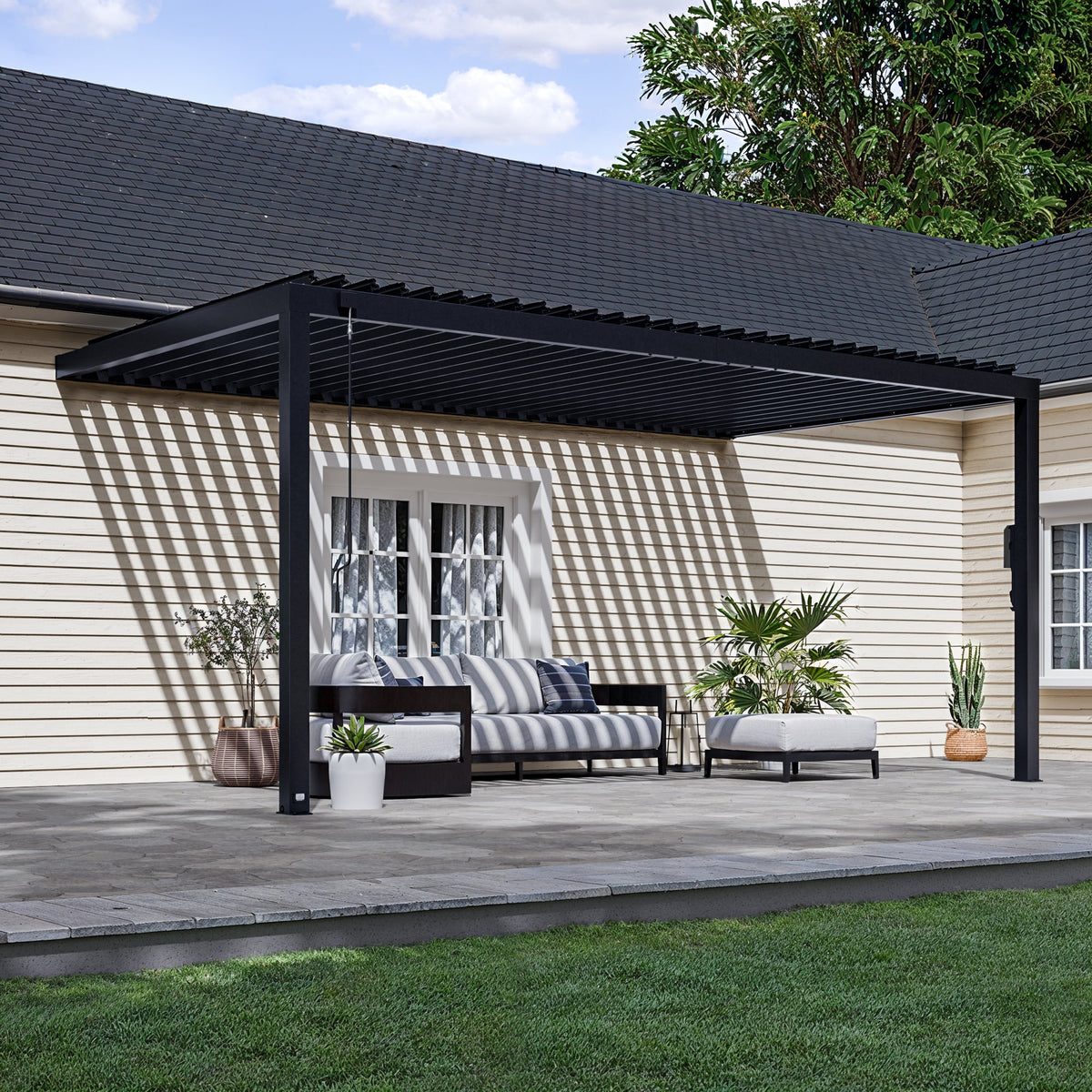 18x10 Evanston Wall Mounted Louvered Pergola - Noxmow Official Hardware