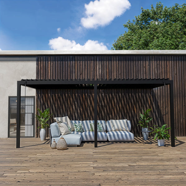 20x10 Evanston Wall Mounted Louvered Pergola View 2 - Noxmow Official Hardware