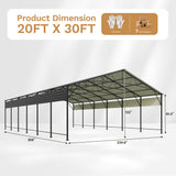 Patiowell 20x30 ft Outdoor Metal Carport, Black angle 4
