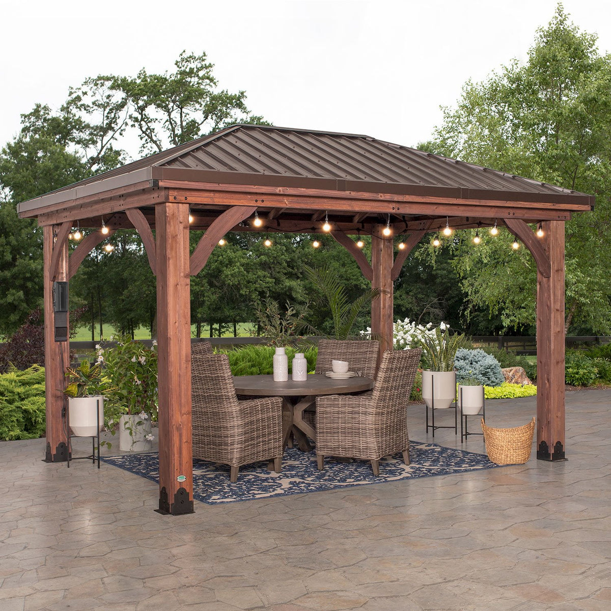 Backyard Discovery 14 ft. x 10 ft. Cordova Cedar Gazebo with Steel Roof & PowerPort