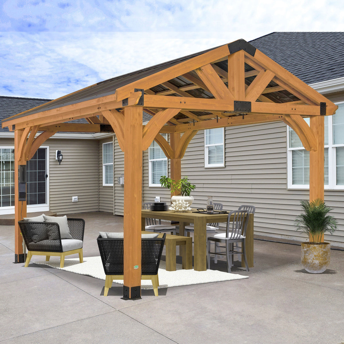 12x12 Arlington Gazebo with Electric - Lt Brown - Noxmow Official Hardware
