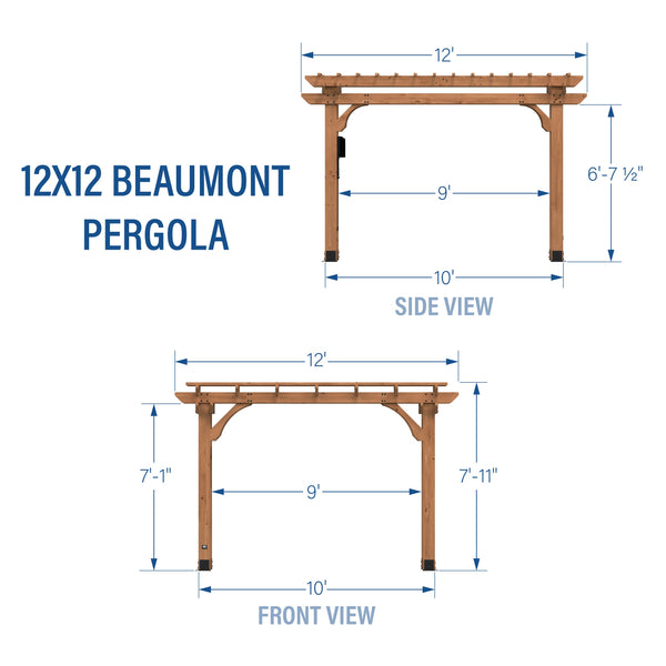12x12 Beaumont Pergola View 2 - Noxmow Official Hardware
