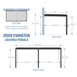 20x10 Evanston Wall Mounted Louvered Pergola angle 3