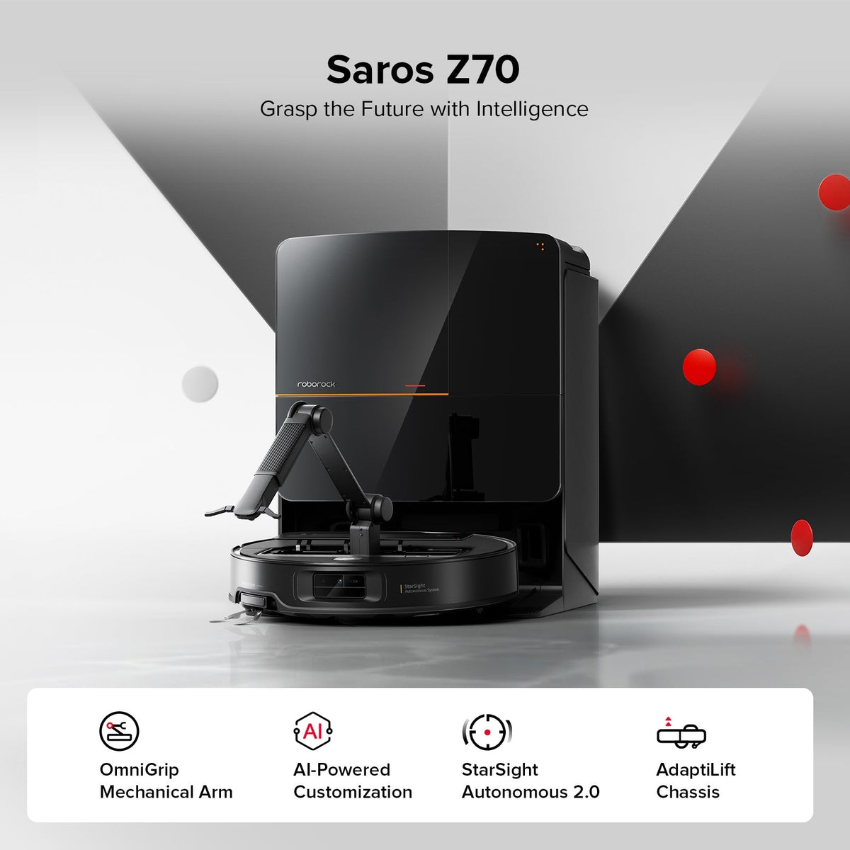 Roborock Saros Z70 Robot Vacuum with OmniGrip™ Mechanical Arm - Noxmow Official Hardware