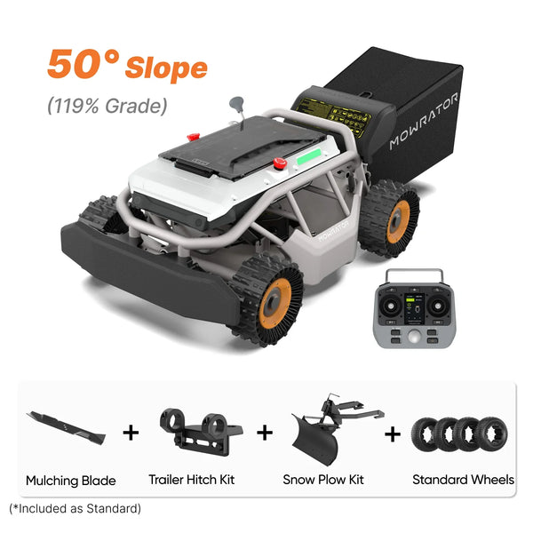 All-Season 50° (119% Grade) Slope Bundle with S1 4WD 18Ah (Grip Tread Tires Edition) View 2 - Noxmow Official Hardware