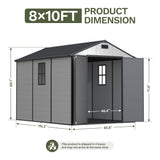 Patiowell 8x10 Plastic Storage Shed with Window and Lockable Door, Gray angle 3