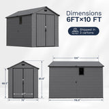 Patiowell 6x10 ft Plastic Shed with Vent, Window & Sloped Roof, Dark Gray angle 4