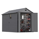 Patiowell 6x10 ft Plastic Shed with Vent, Window & Sloped Roof, Dark Gray angle 2