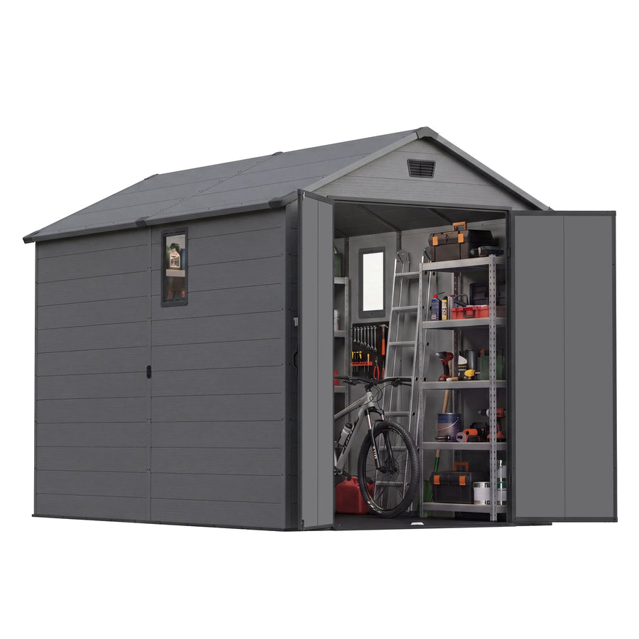 Patiowell 6x10 ft Plastic Shed with Vent, Window & Sloped Roof, Dark Gray detail view