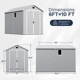 Patiowell 6x10 ft Plastic Shed with Vent, Window & Sloped Roof, Gray angle 4