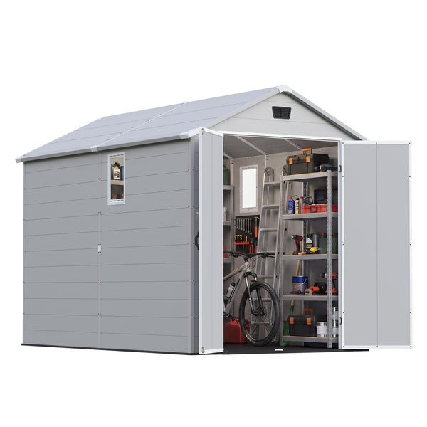 Patiowell 6x10 ft Plastic Shed with Vent, Window & Sloped Roof, Gray View 2 - Noxmow Official Hardware