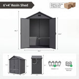 Patiowell 6x4 Plastic Shed with Window, Vent & Sloped Roof, Dark Gray angle 3