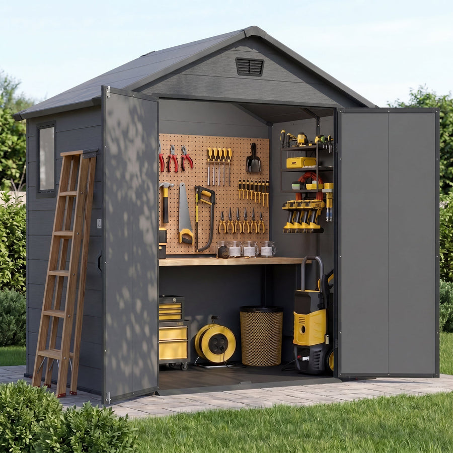 Patiowell 6x4 Plastic Shed with Window, Vent & Sloped Roof, Dark Gray detail view