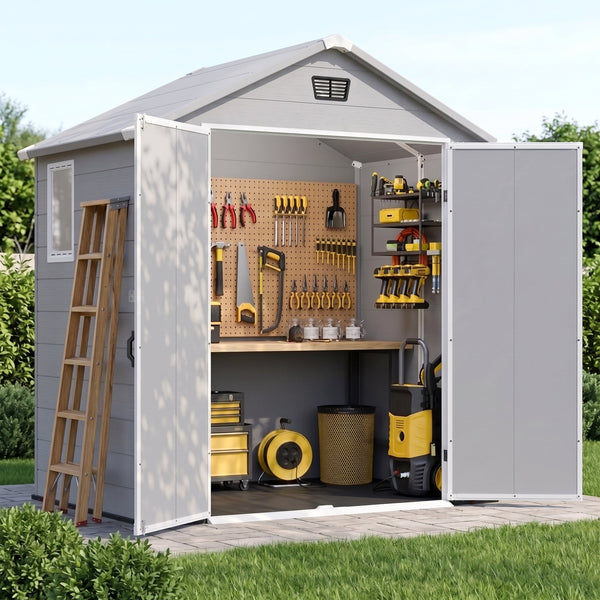 Patiowell 6x4 Plastic Shed with Window, Vent & Sloped Roof, Gray View 2 - Noxmow Official Hardware