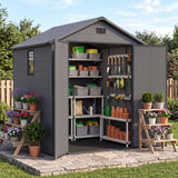 Patiowell 6x6 ft Plastic Shed with Vent, Window & Sloped Roof, Dark Gray angle 3