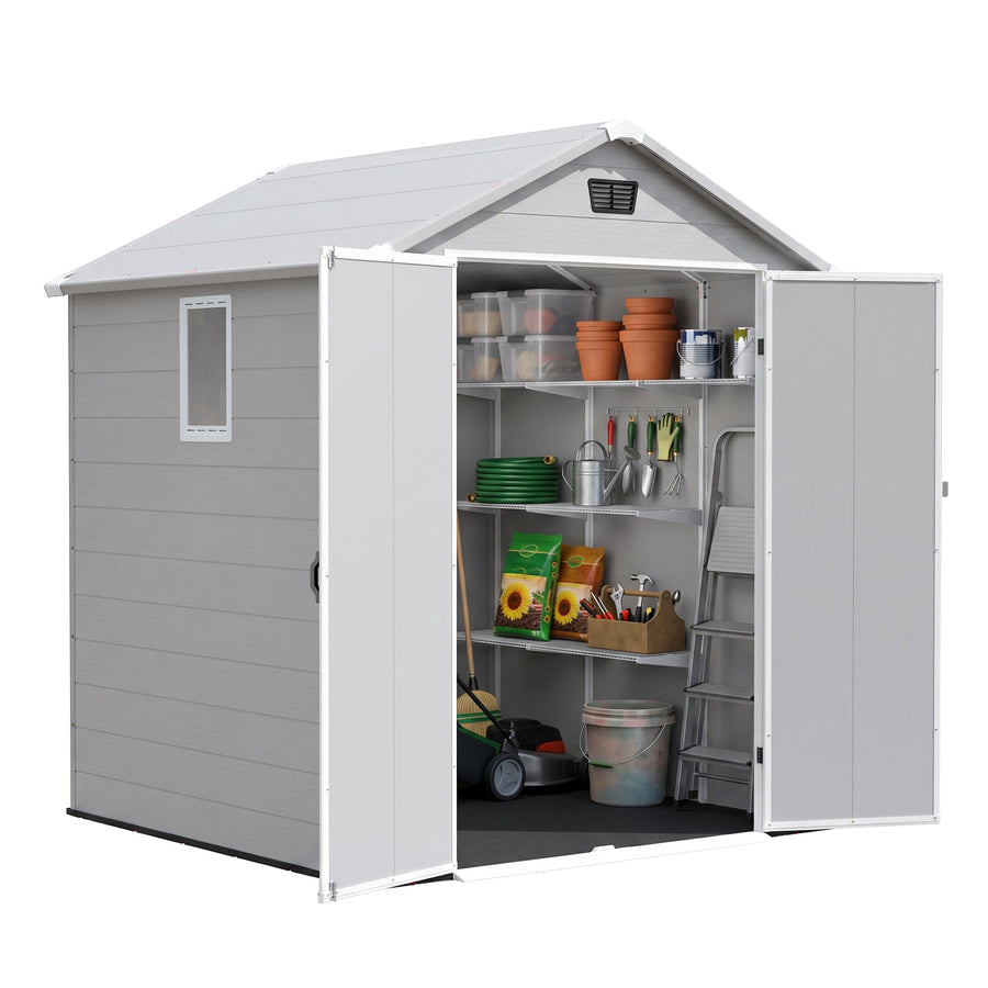 Patiowell 6x6 ft Plastic Shed with Vent, Window & Sloped Roof, Gray detail view