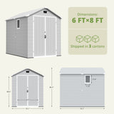 Patiowell 6x8 ft Plastic Shed with Vent, Window & Sloped Roof, Light Gray angle 4