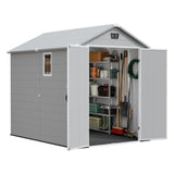 Patiowell 6x8 ft Plastic Shed with Vent, Window & Sloped Roof, Light Gray angle 2