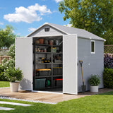 Patiowell 6x8 ft Plastic Shed with Vent, Window & Sloped Roof, Light Gray angle 3