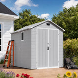 Patiowell 6x8 ft Plastic Shed with Vent, Window & Sloped Roof, Light Gray angle 9