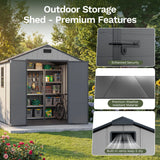 Patiowell 8x10 Plastic Storage Shed with Window and Lockable Door, Gray angle 4