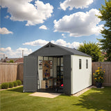 Kick-it 8x12 Plastic Storage Shed with Floor, Gray & Beige angle 14