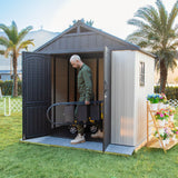 Kick-it 8x6 Plastic Storage Shed with Floor, Gray & Beige angle 3