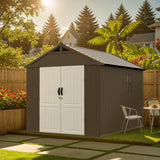 Kick-it 8x8 Plastic Storage Shed with Floor, Brown angle 2