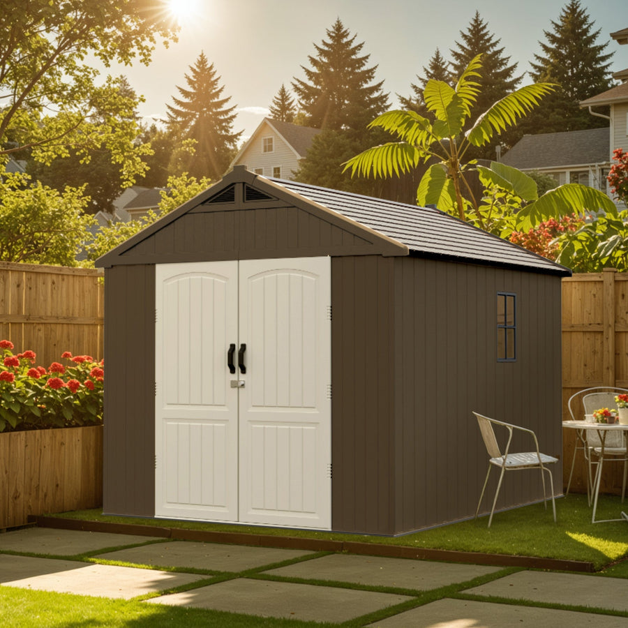 Kick-it 8x8 Plastic Storage Shed with Floor, Brown detail view