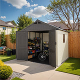Kick-it 8x8 Plastic Storage Shed with Floor and Windows, Gray & Beige angle 4